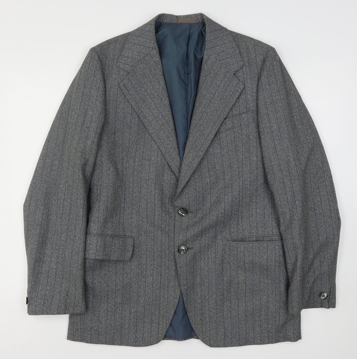 Preworn Mens Grey Striped Polyester Jacket Suit Jacket