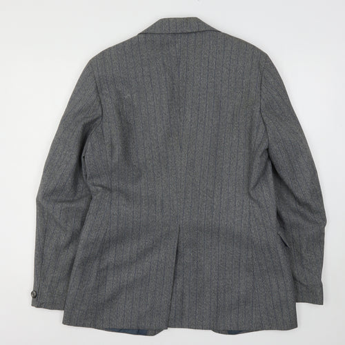 Preworn Mens Grey Striped Polyester Jacket Suit Jacket