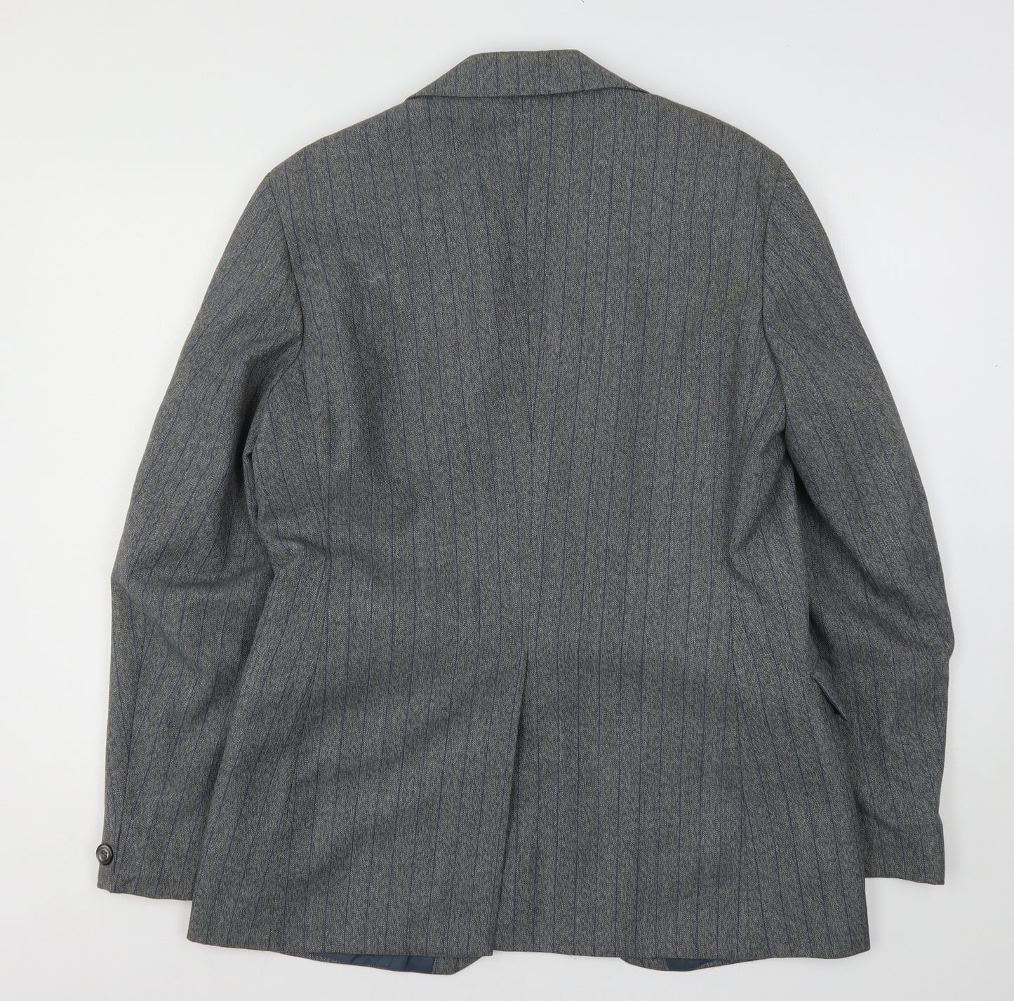 Preworn Mens Grey Striped Polyester Jacket Suit Jacket