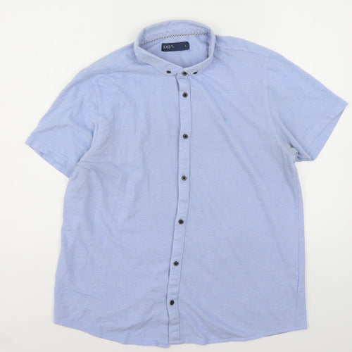 Easy  Mens Blue  Cotton  Button-Up Size L Collared Button