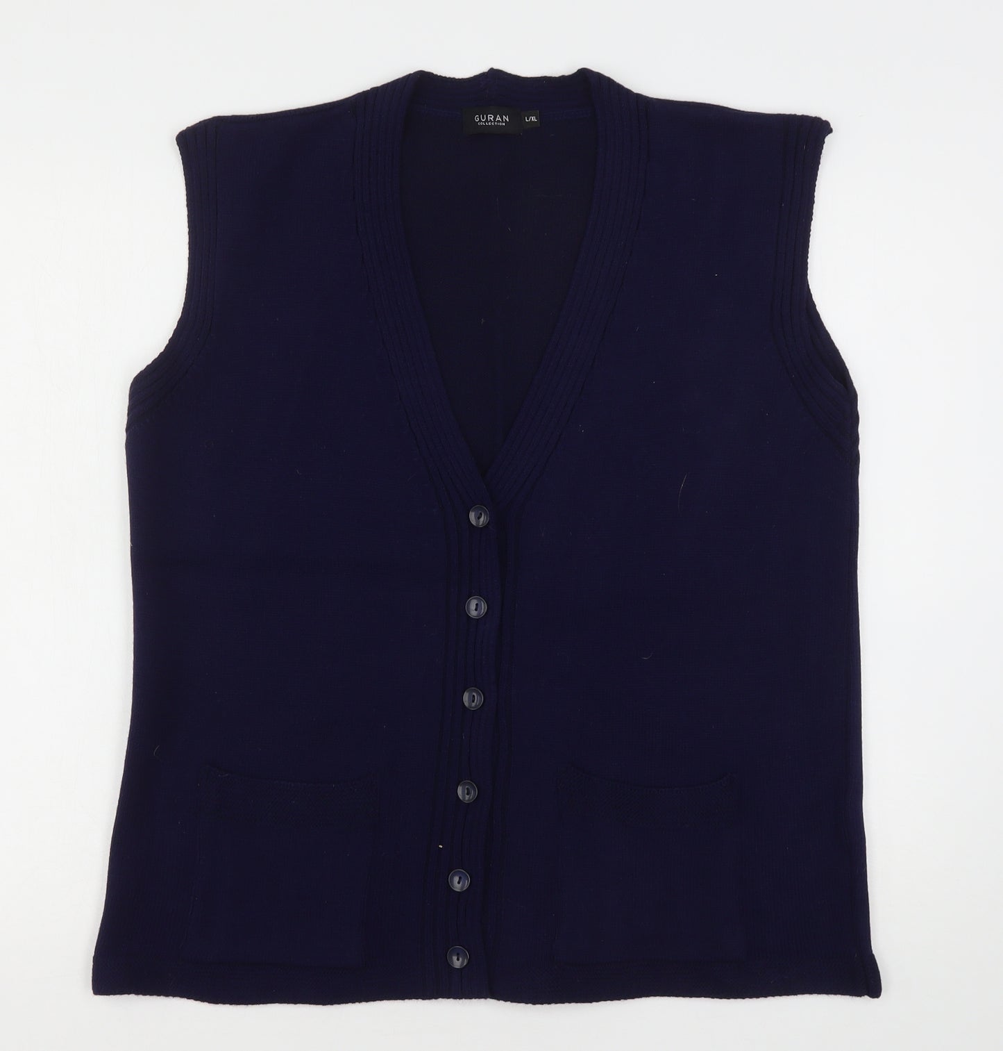 Guran Womens Blue V-Neck  Acrylic Cardigan Jumper Size L