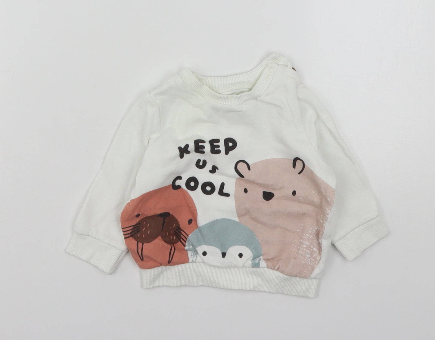 F&F Girls Multicoloured Geometric Cotton Pullover Jumper Size 0-3 Months