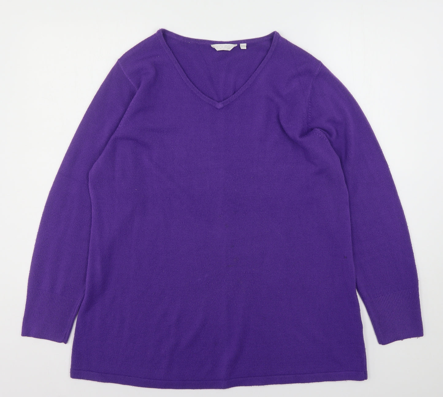 Yours Womens Purple V-Neck  Acrylic Pullover Jumper Size 18