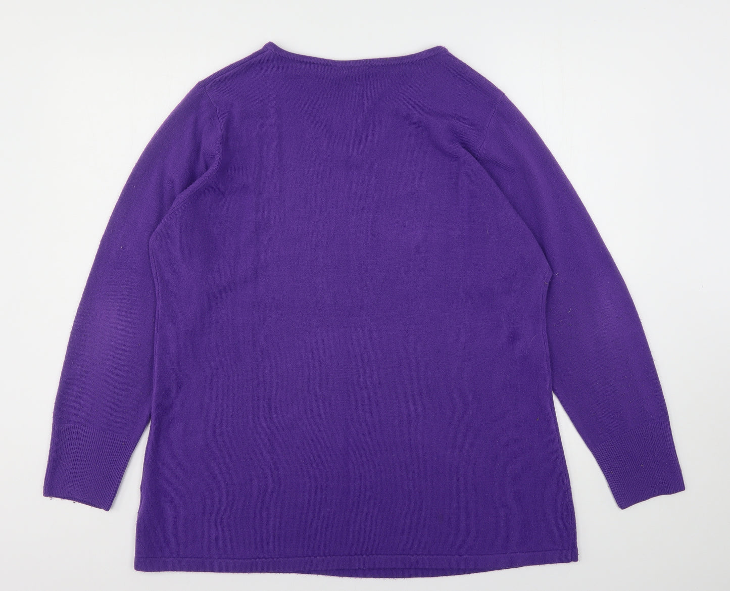 Yours Womens Purple V-Neck  Acrylic Pullover Jumper Size 18