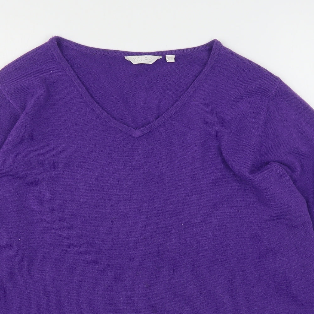 Yours Womens Purple V-Neck  Acrylic Pullover Jumper Size 18