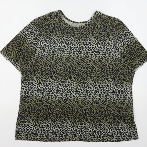 Preworn Womens Multicoloured Animal Print Polyester Basic T-Shirt Size 22 Round Neck