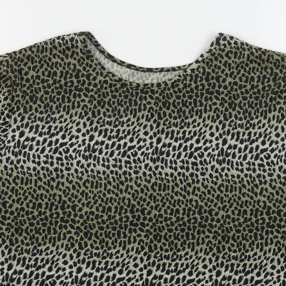 Preworn Womens Multicoloured Animal Print Polyester Basic T-Shirt Size 22 Round Neck