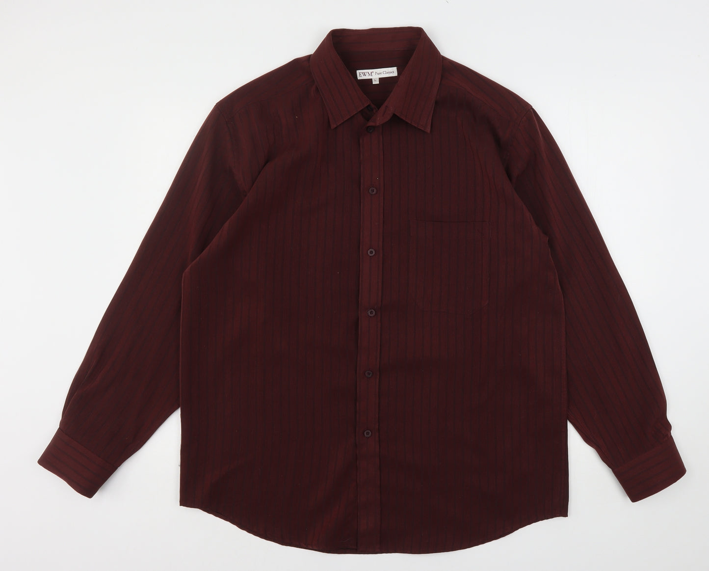 EWM Mens Red Striped Polyester  Button-Up Size L Collared