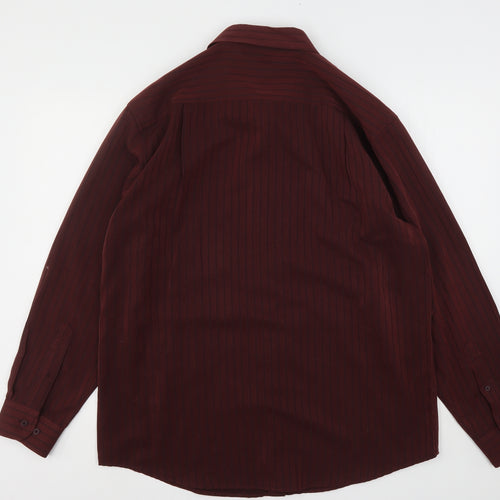 EWM Mens Red Striped Polyester  Button-Up Size L Collared