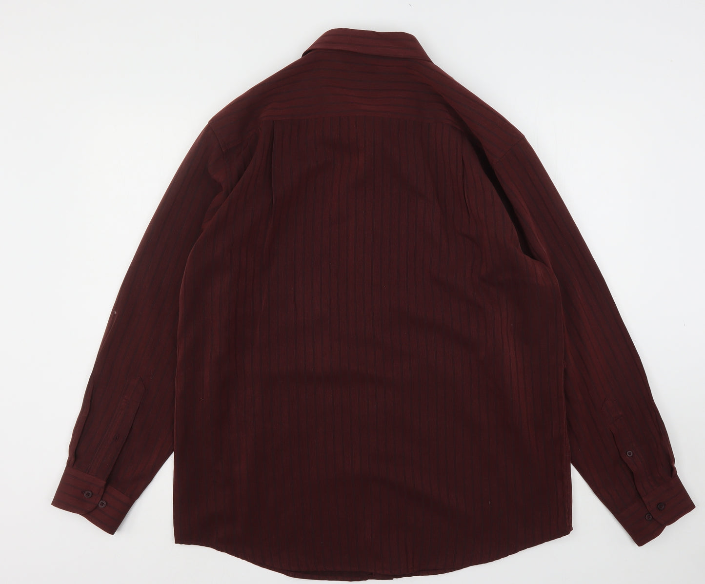 EWM Mens Red Striped Polyester  Button-Up Size L Collared