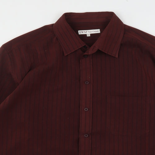 EWM Mens Red Striped Polyester  Button-Up Size L Collared