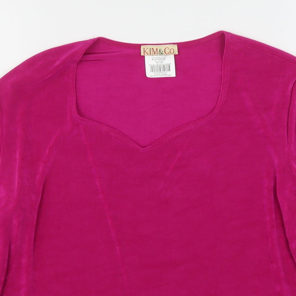 Kim & Co Womens Pink  Acetate Basic Blouse Size XL V-Neck