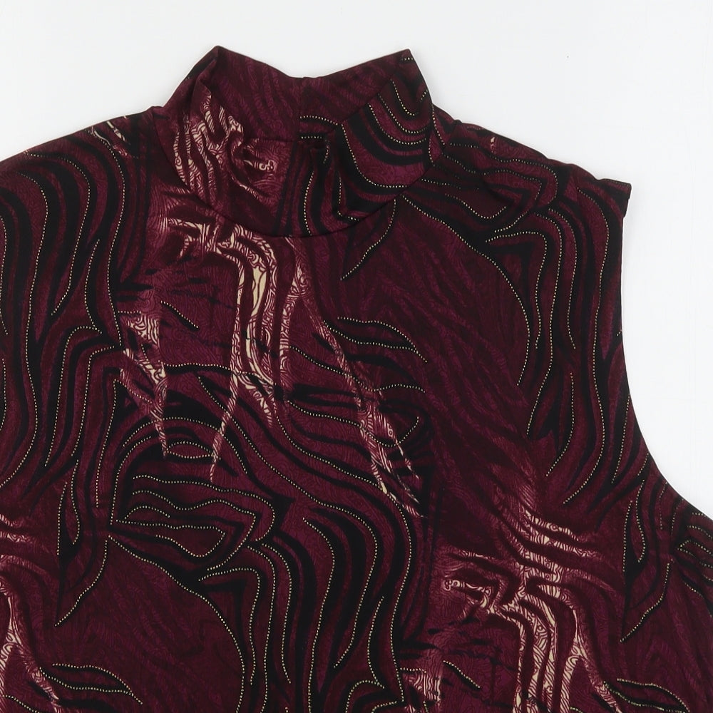 Kim & Co Womens Multicoloured Animal Print Polyester Basic Blouse Size 2XL Mock Neck