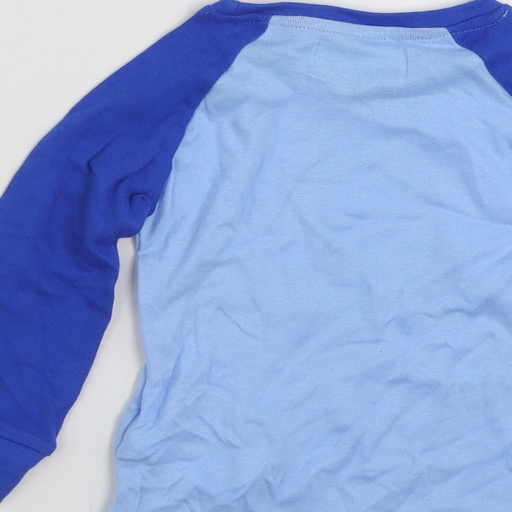 Minoti Boys Blue  100% Cotton Ringer T-Shirt Size 18-24 Months Crew Neck Pullover - Snooze - A - Saurus