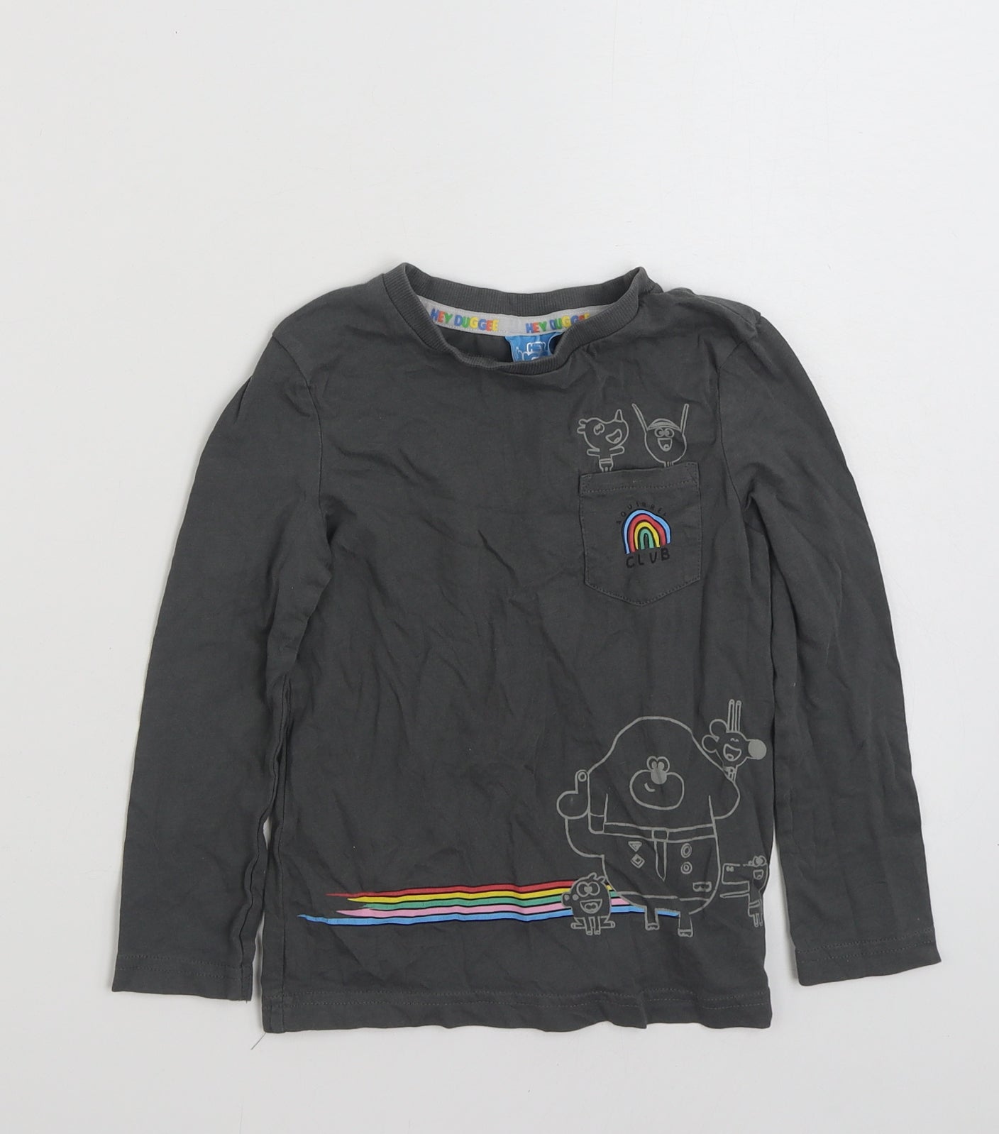 George Boys Grey  100% Cotton Basic T-Shirt Size 3-4 Years Crew Neck Pullover - Hey Duggee