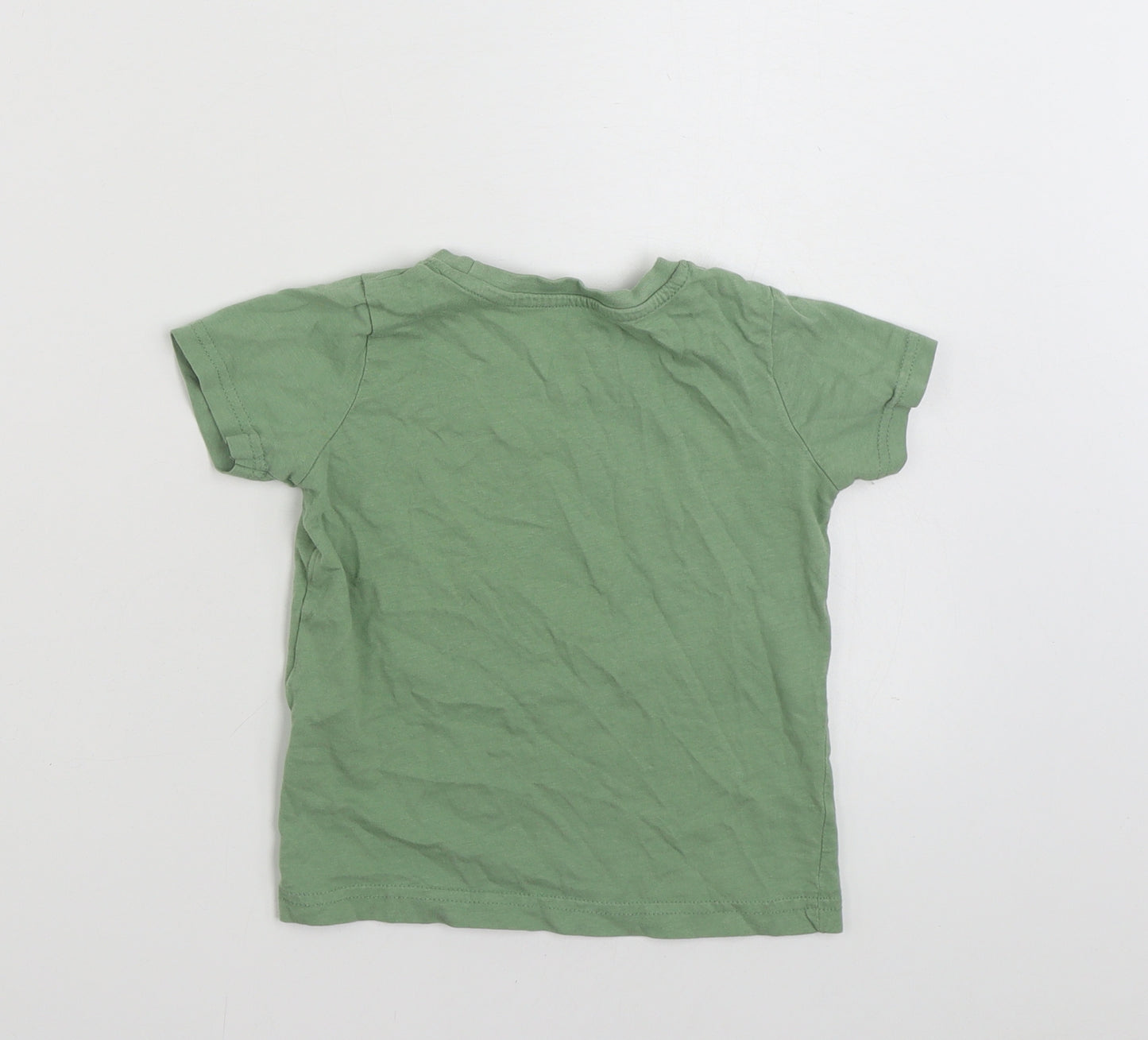 Primark Boys Green  100% Cotton Basic T-Shirt Size 2-3 Years Crew Neck Pullover - Dinosaur- Fear Nothing