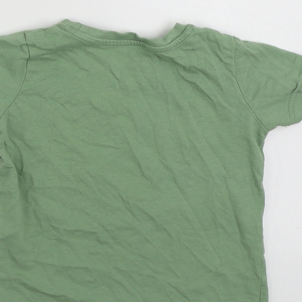 Primark Boys Green  100% Cotton Basic T-Shirt Size 2-3 Years Crew Neck Pullover - Dinosaur- Fear Nothing