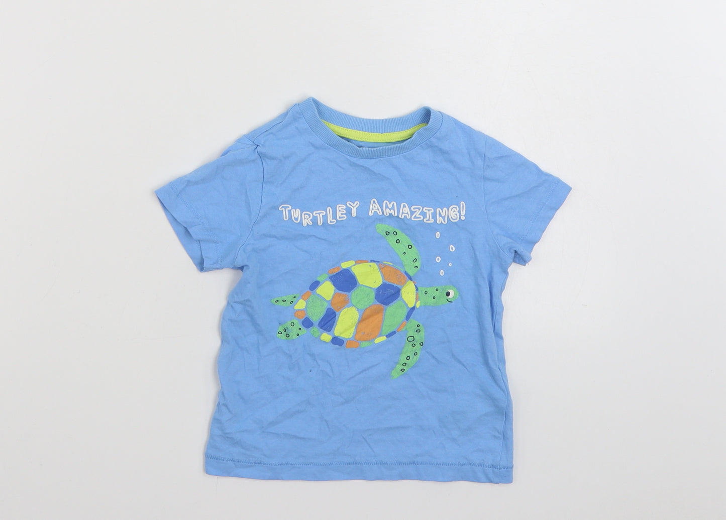 Marks and Spencer Boys Blue  100% Cotton Basic T-Shirt Size 2-3 Years Crew Neck Pullover - Turtley Amazing!
