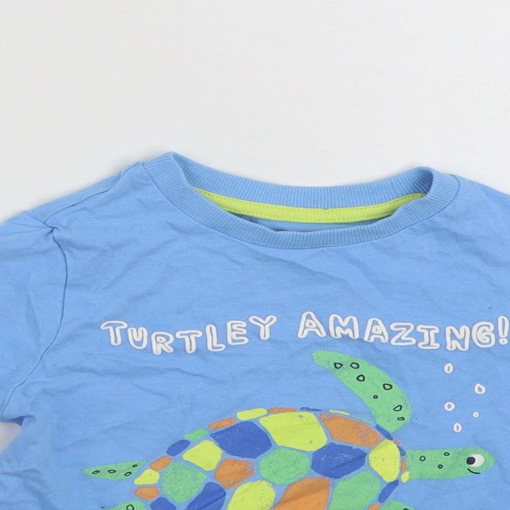 Marks and Spencer Boys Blue  100% Cotton Basic T-Shirt Size 2-3 Years Crew Neck Pullover - Turtley Amazing!