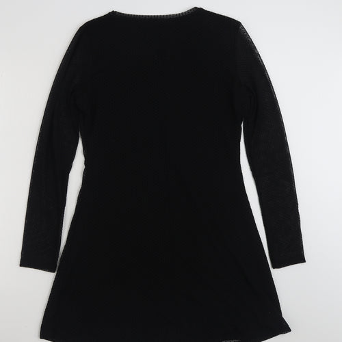 Pull&Bear Womens Black Plaid Polyester A-Line  Size L  Crew Neck Pullover