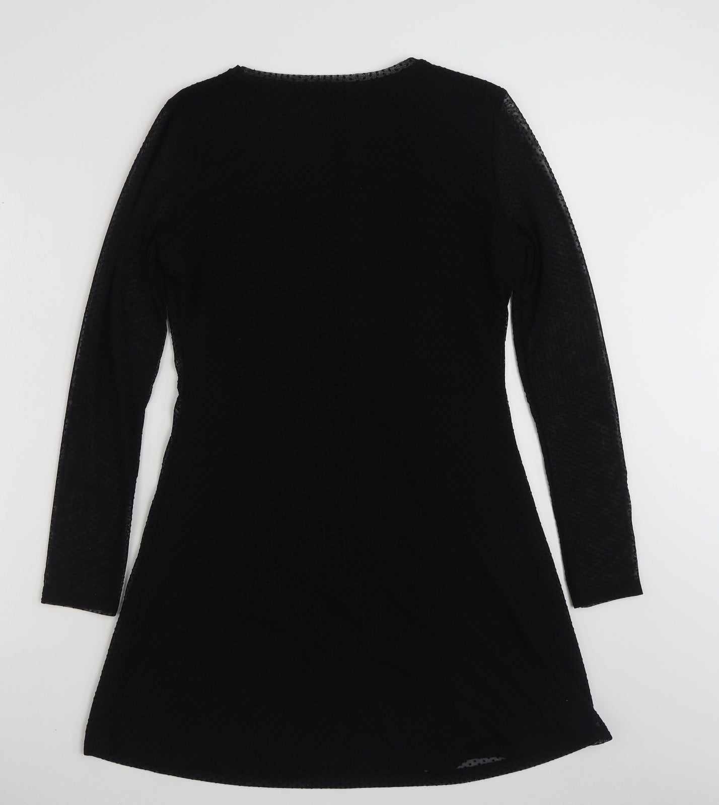 Pull&Bear Womens Black Plaid Polyester A-Line  Size L  Crew Neck Pullover