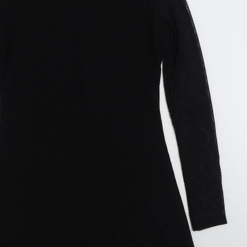 Pull&Bear Womens Black Plaid Polyester A-Line  Size L  Crew Neck Pullover