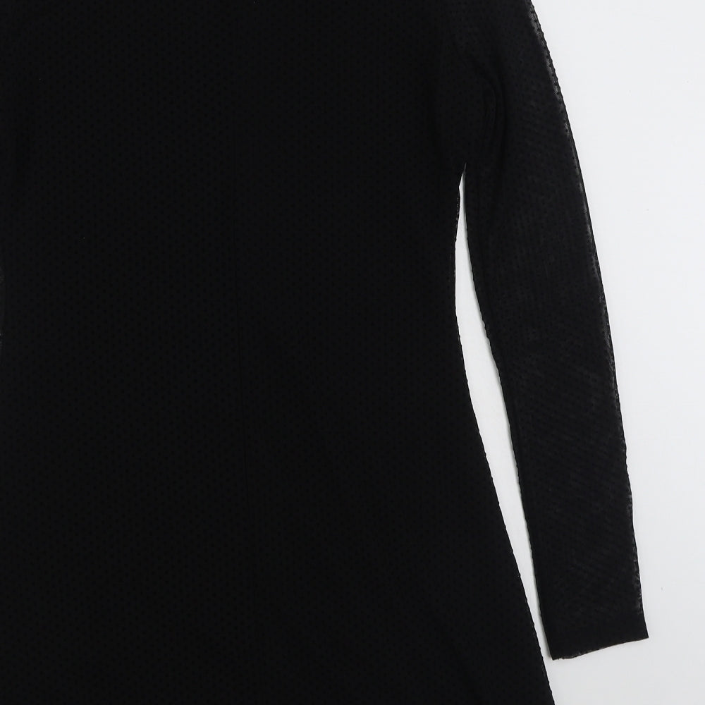 Pull&Bear Womens Black Plaid Polyester A-Line  Size L  Crew Neck Pullover