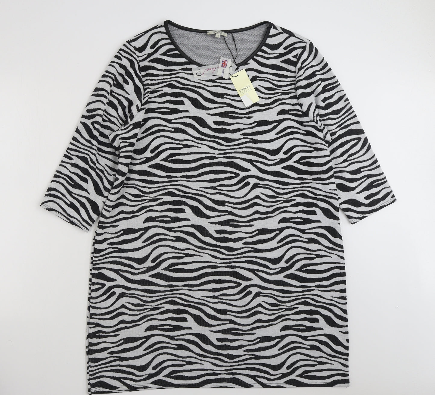 Papaya Womens Grey Animal Print Polyester Jumper Dress  Size 20  Boat Neck Pullover