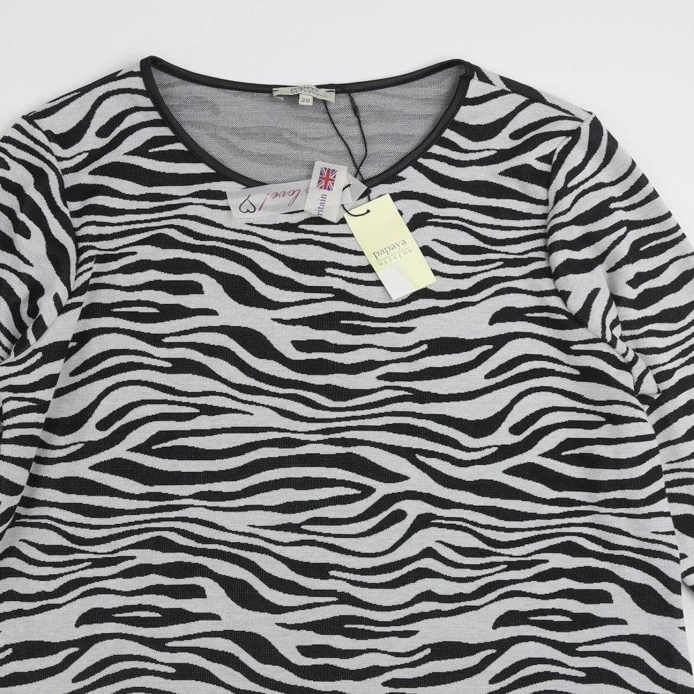 Papaya Womens Grey Animal Print Polyester Jumper Dress  Size 20  Boat Neck Pullover