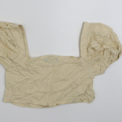 PRETTYLITTLETHING Womens Beige  Linen Cropped Blouse Size 16 Square Neck