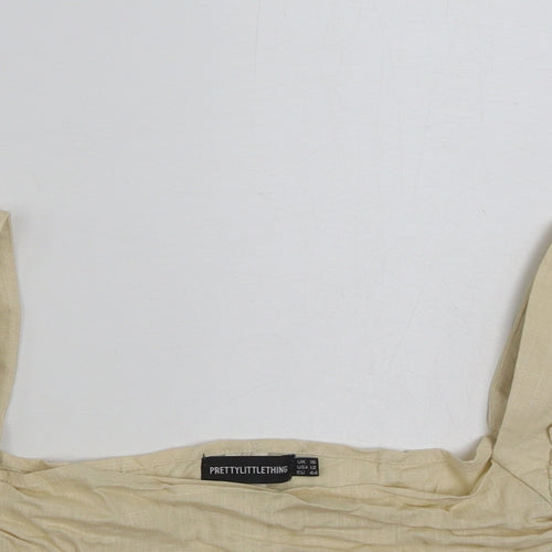 PRETTYLITTLETHING Womens Beige  Linen Cropped Blouse Size 16 Square Neck
