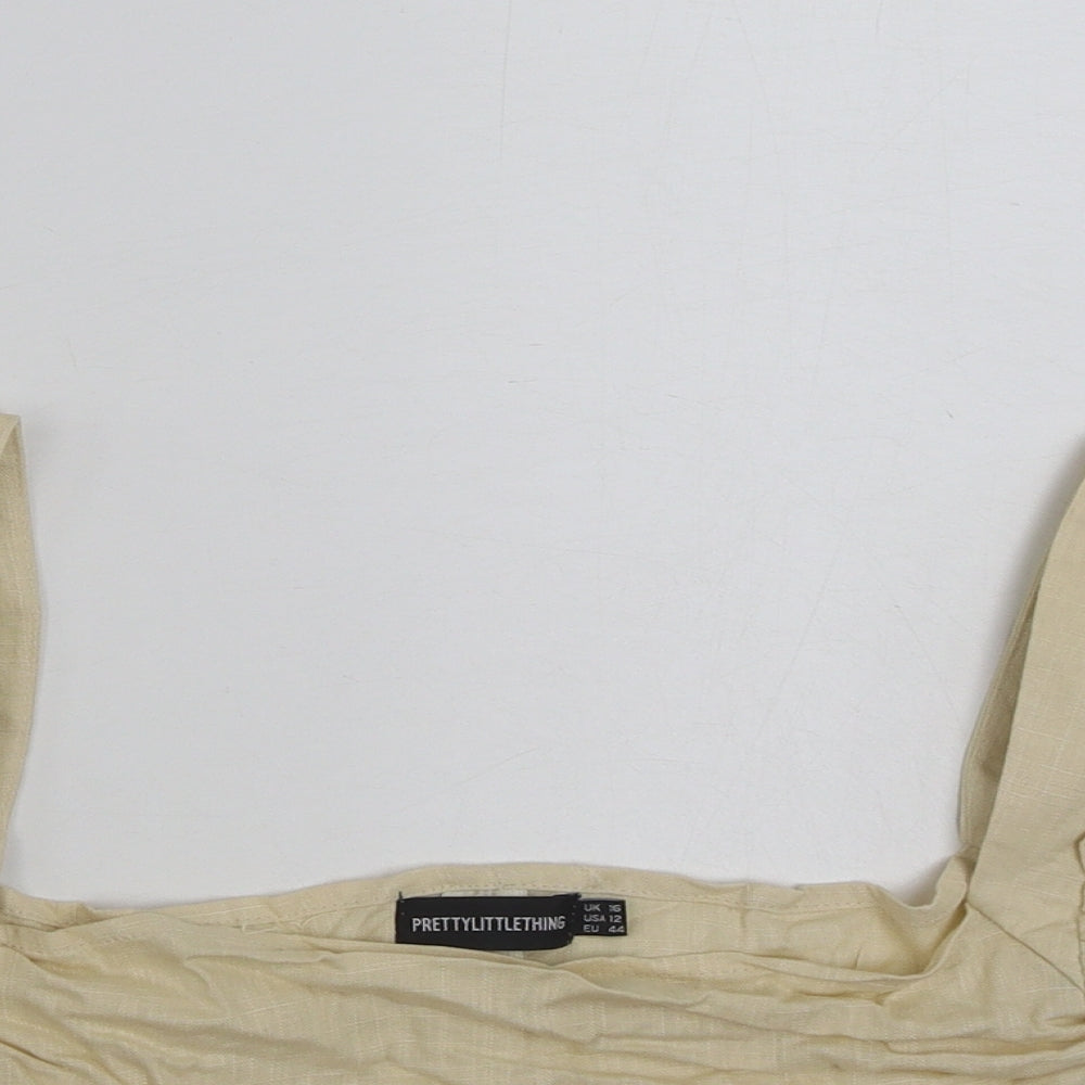 PRETTYLITTLETHING Womens Beige  Linen Cropped Blouse Size 16 Square Neck