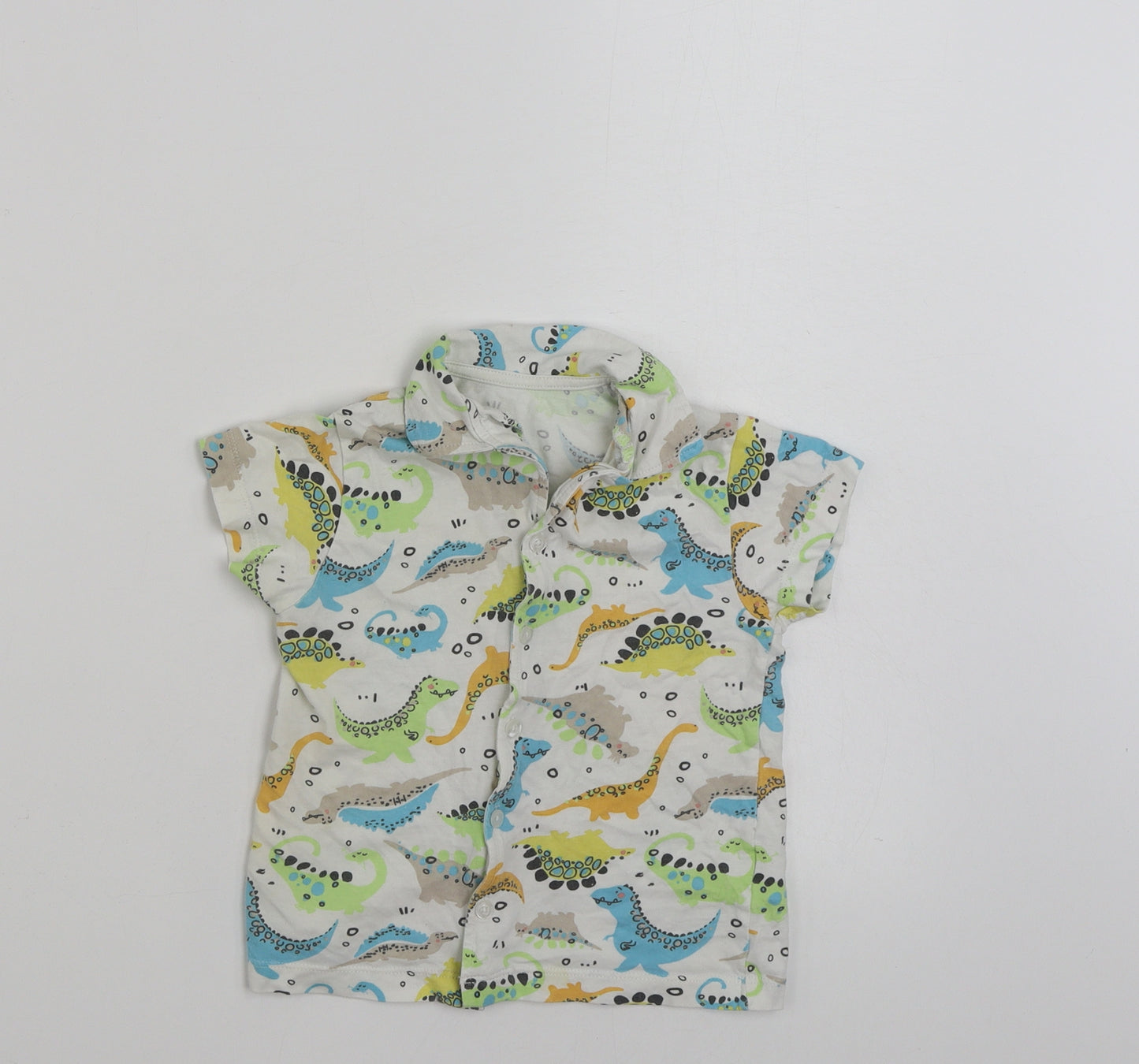 Matalan Boys White  100% Cotton Basic T-Shirt Size 2-3 Years Collared Button - Dinasours