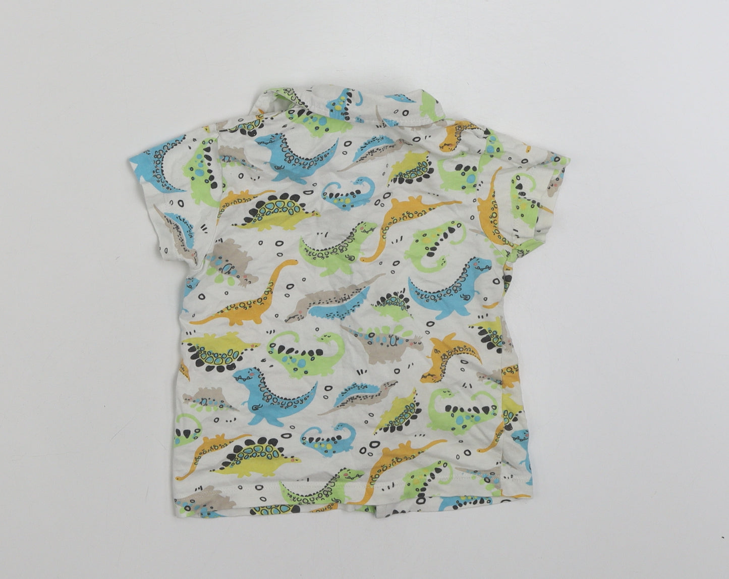 Matalan Boys White  100% Cotton Basic T-Shirt Size 2-3 Years Collared Button - Dinasours