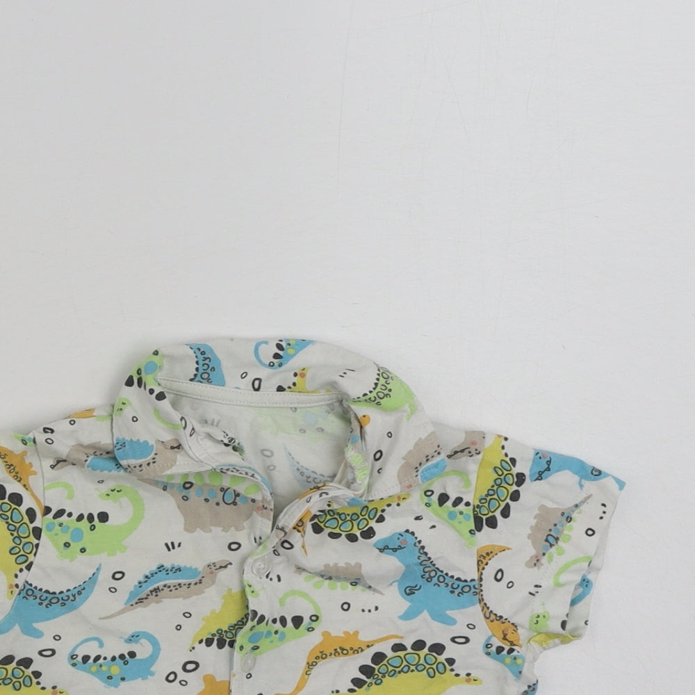 Matalan Boys White  100% Cotton Basic T-Shirt Size 2-3 Years Collared Button - Dinasours