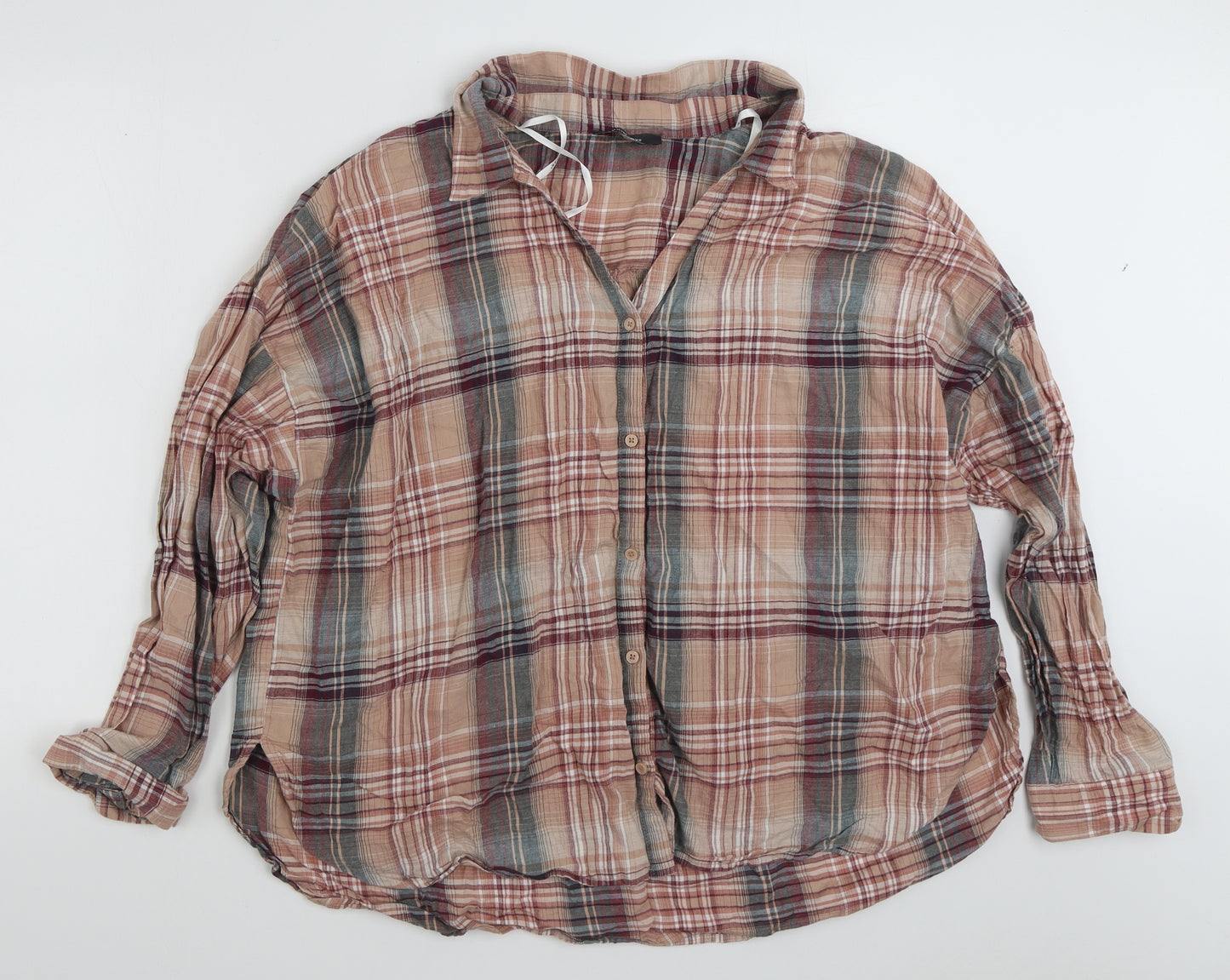 Primark Womens Multicoloured Plaid 100% Cotton Basic Button-Up Size 20 Collared