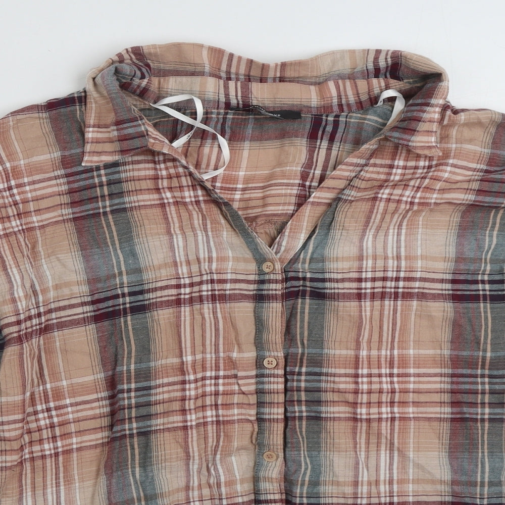 Primark Womens Multicoloured Plaid 100% Cotton Basic Button-Up Size 20 Collared