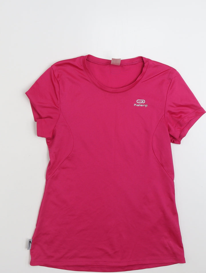 Kalenji Womens Pink Polyester Jersey T-Shirt Size XS Scoop Neck Pullover