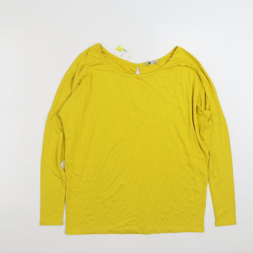 TWO FOR JOY Womens Yellow  Viscose Basic T-Shirt Size 8 Boat Neck