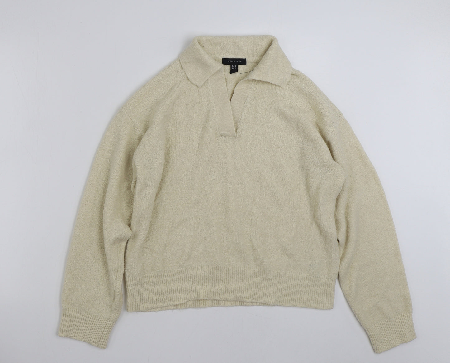 New Look Womens Beige Collared  Acrylic Pullover Jumper Size S