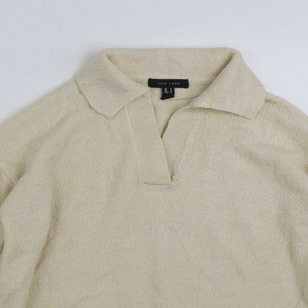 New Look Womens Beige Collared  Acrylic Pullover Jumper Size S