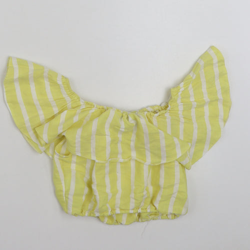 New Look Womens Yellow Striped Cotton Cropped Blouse Size 8 Off the Shoulder