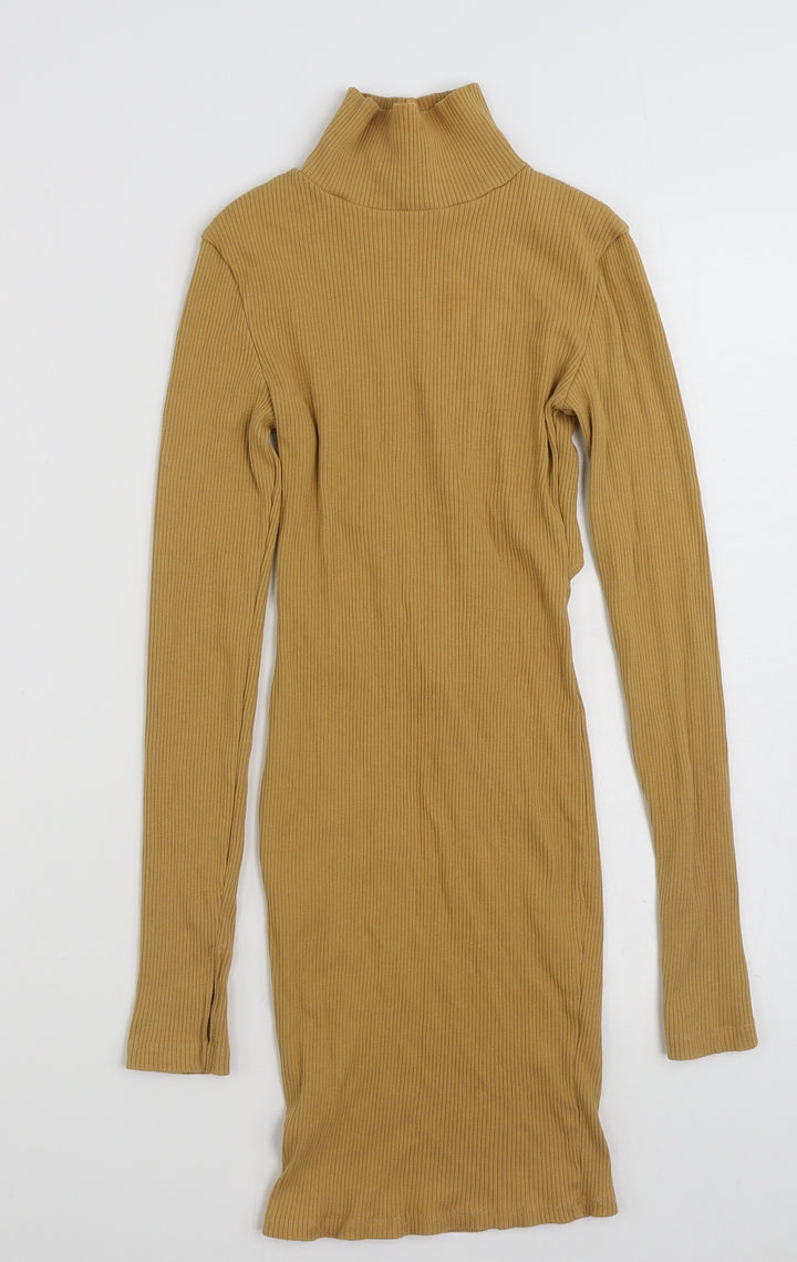 COLLUSION Womens Brown Cotton Pencil Dress Size 6 High Neck Pullover