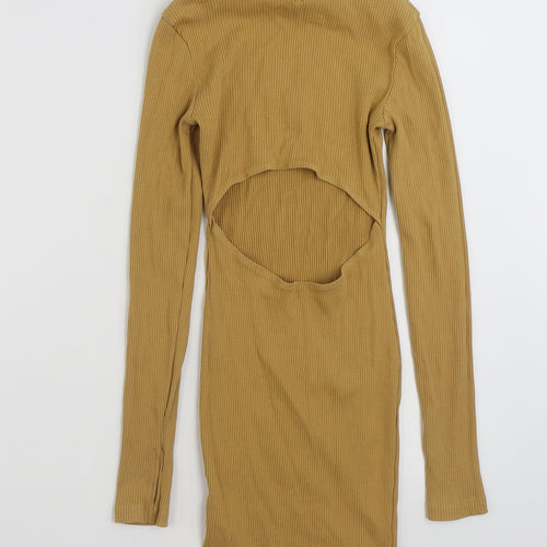 COLLUSION Womens Brown  Cotton Pencil Dress  Size 6  High Neck Pullover