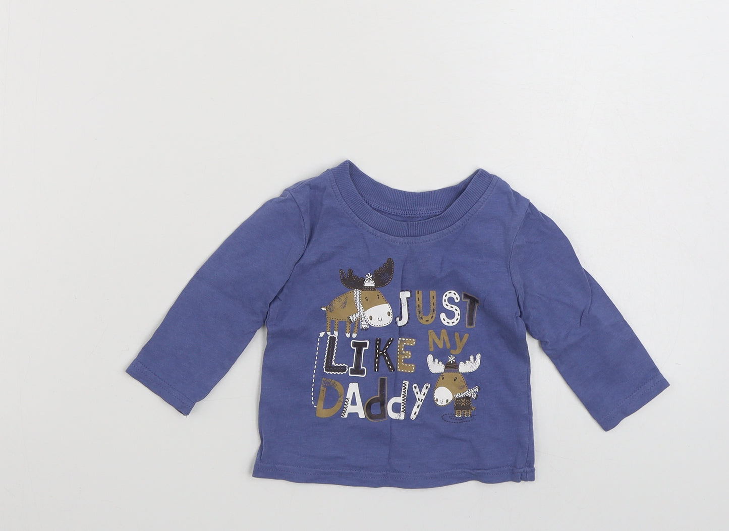George Boys Blue  100% Cotton Basic T-Shirt Size 3-6 Months Crew Neck Pullover - Just Like My Daddy