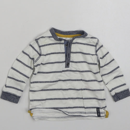 F&F Boys White Striped 100% Cotton Basic T-Shirt Size 3-6 Months Henley Button