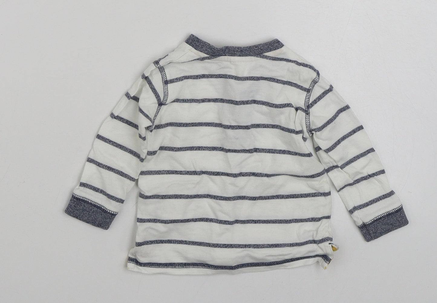 F&F Boys White Striped 100% Cotton Basic T-Shirt Size 3-6 Months Henley Button