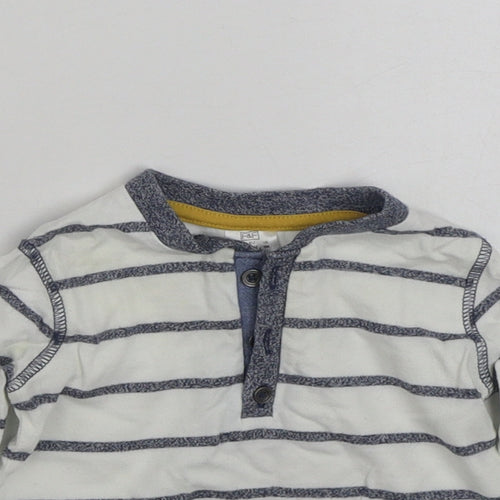 F&F Boys White Striped 100% Cotton Basic T-Shirt Size 3-6 Months Henley Button