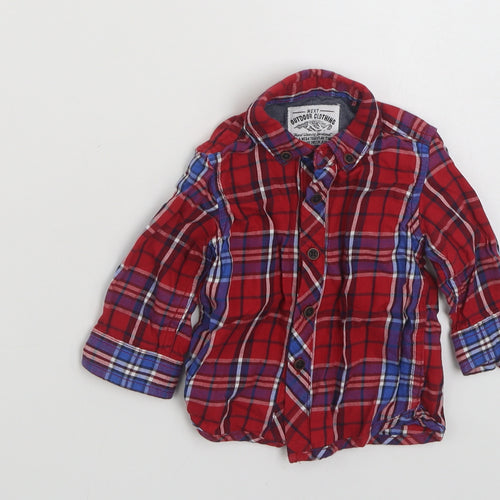 NEXT Boys Red Plaid 100% Cotton Basic Button-Up Size 3-6 Months Collared Button