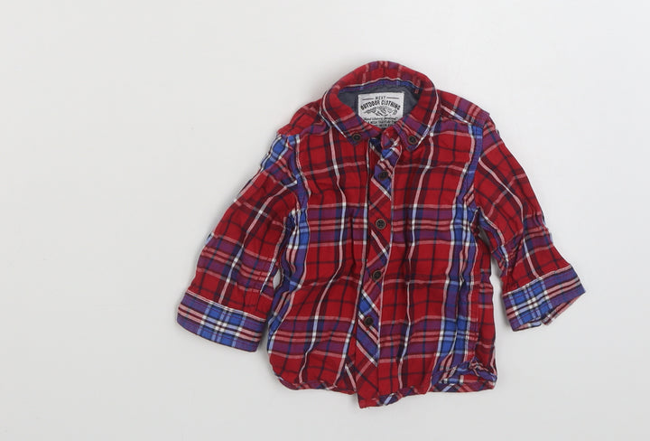 NEXT Boys Red Plaid 100% Cotton Basic Button-Up Size 3-6 Months Collared Button